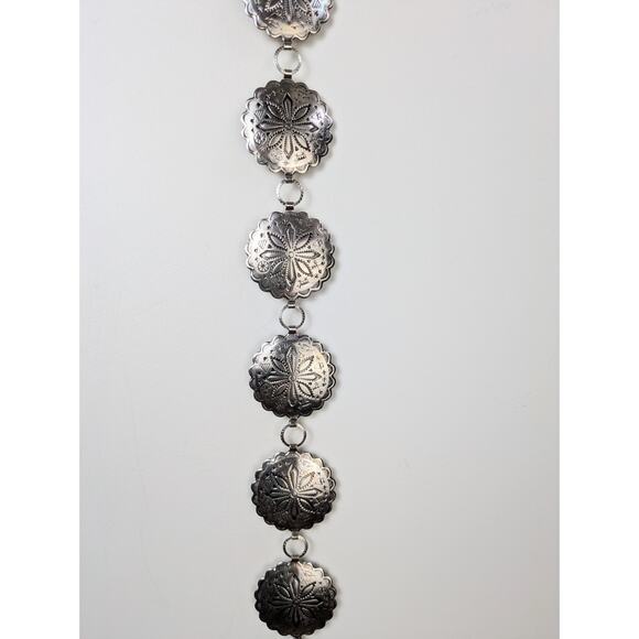 Vintage Concho Chain Belt Silver Tone  Etched Western Boho Festival Waist Hip - Picture 3 of 4